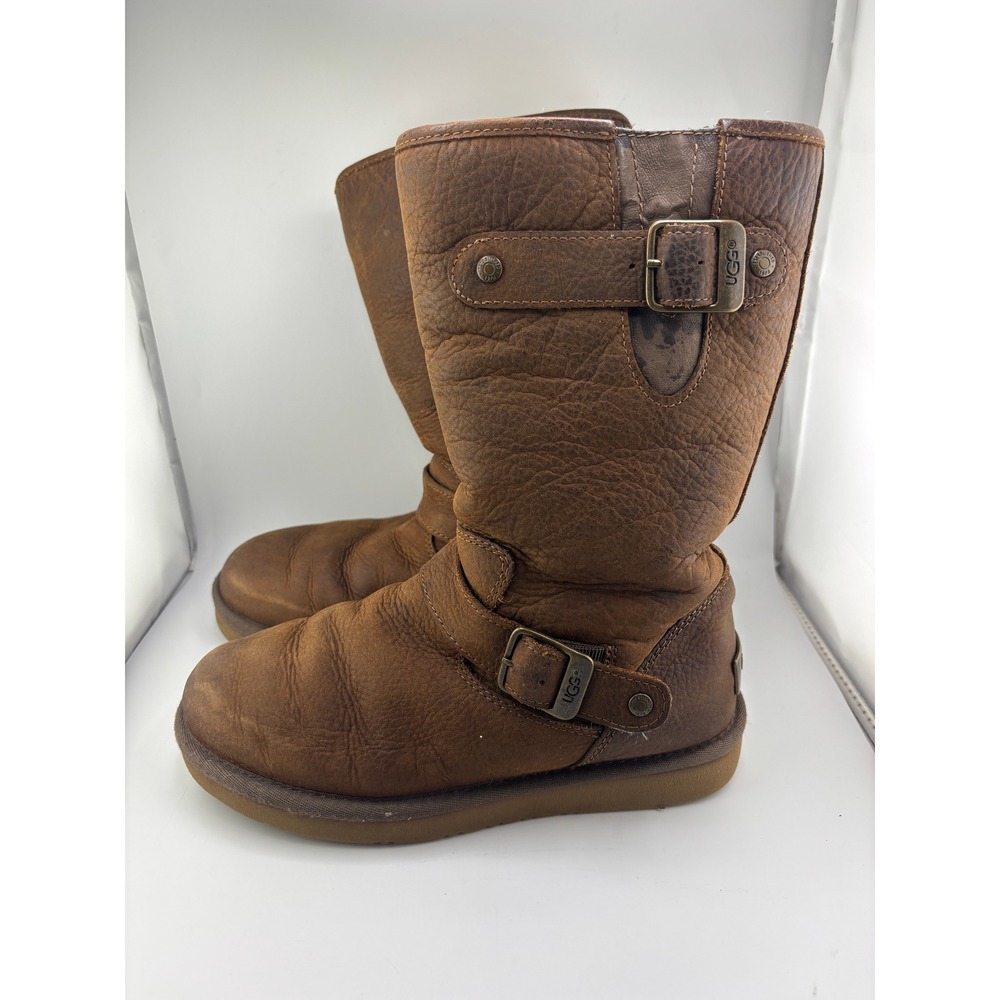 UGG Australia Kensington Bomber Toast Brown Leather Moto Boots 1005374 Womens 5